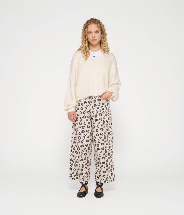 wide twill pants leopard | light natural