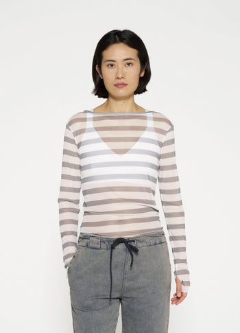 mesh tee stripe | ecru/graphite