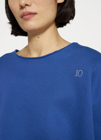 raw edge statement sweater | true blue