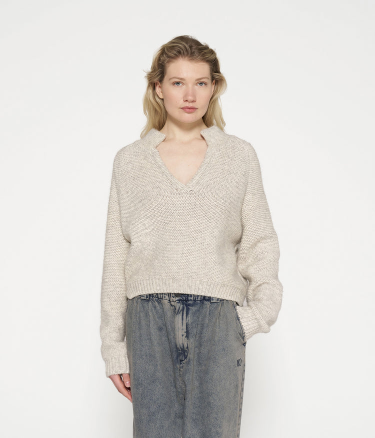 polo knit sweater | light grey melee