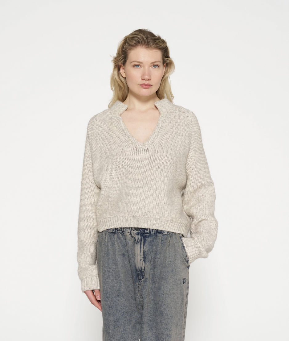 polo knit sweater | light grey melee