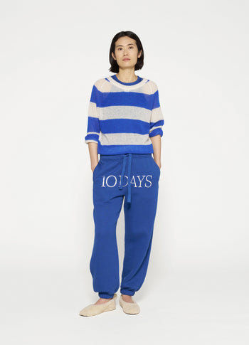 thin knit sweater stripes | ecru/true blue