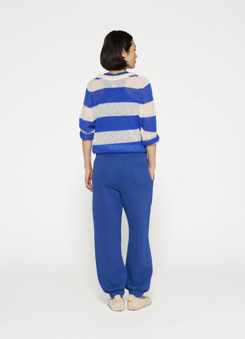 thin knit sweater stripes | ecru/true blue