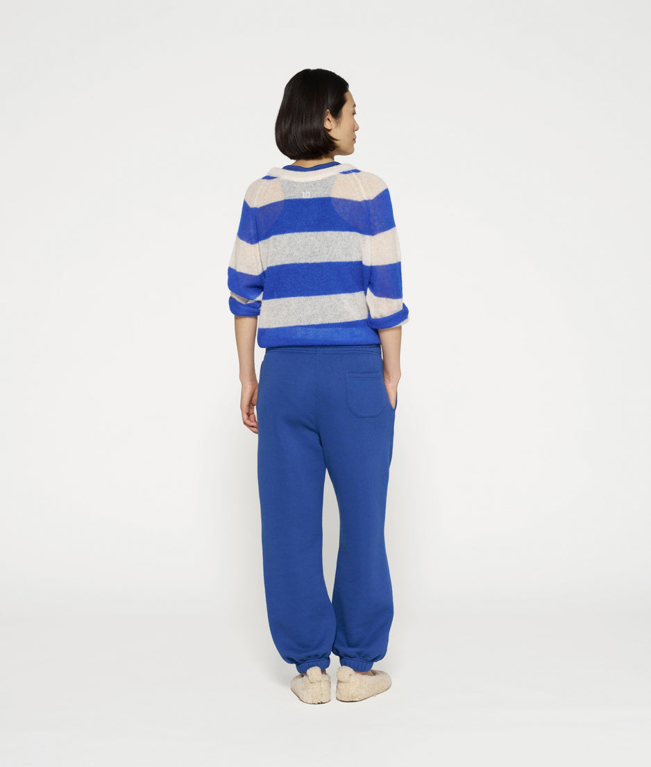 thin knit sweater stripes | ecru/true blue