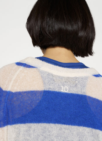 thin knit sweater stripes | ecru/true blue