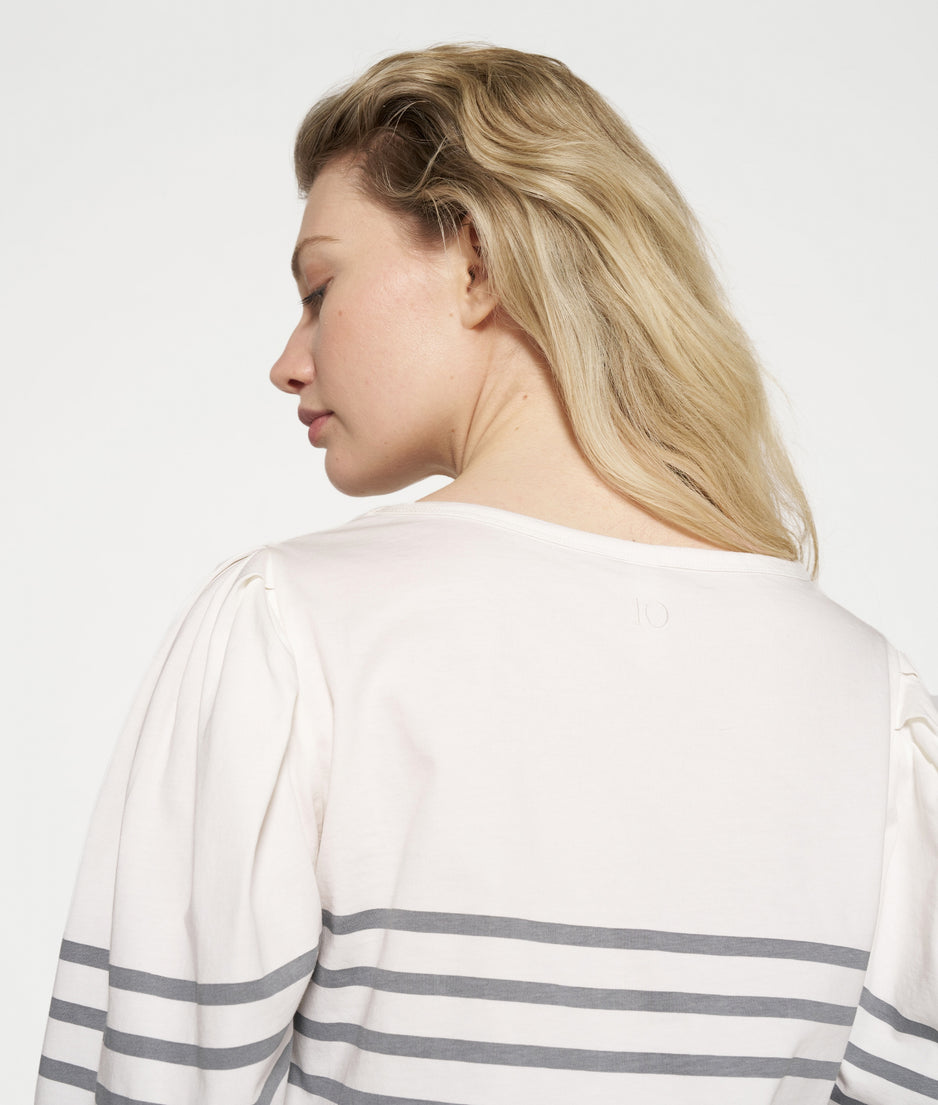 puff long sleeve tee stripes | ecru/graphite