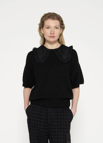 short sleeve ruffle knit sweater | black