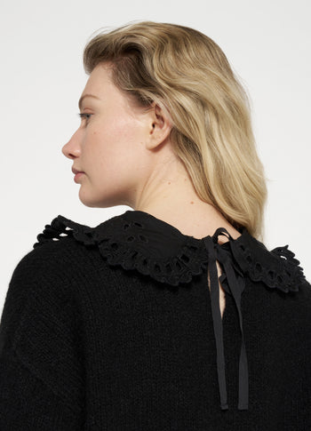 short sleeve ruffle knit sweater | black