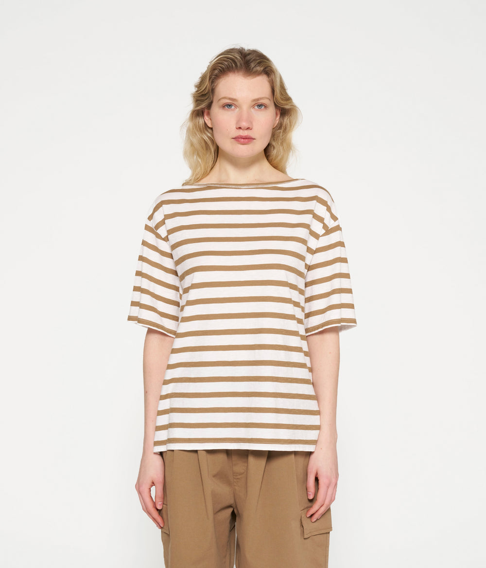 short sleeve tee stripes | ecru/cedar brown