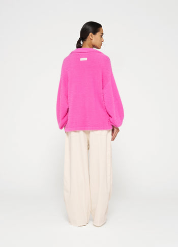 polo sweater hairy knit | bright pink