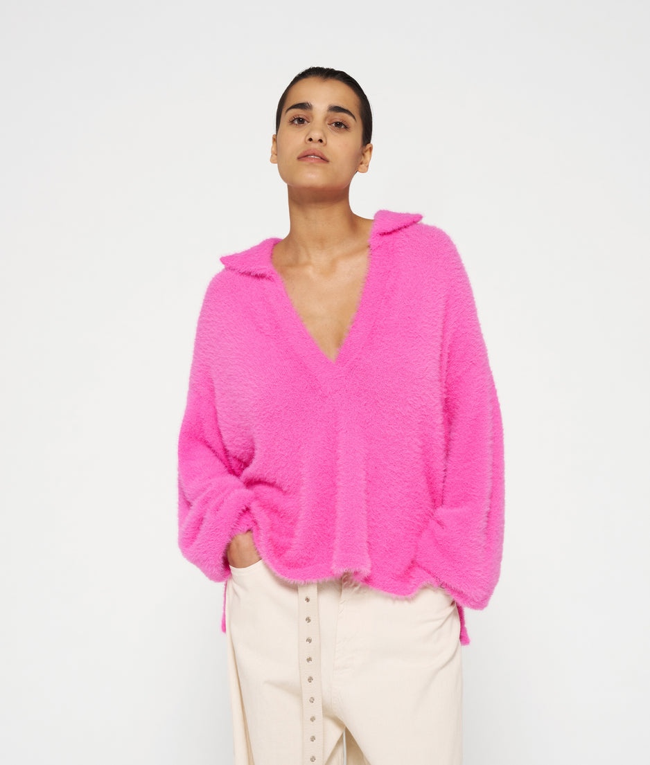 polo sweater hairy knit | bright pink