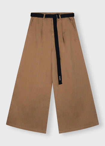 belted wide leg pants twill | cedar brown
