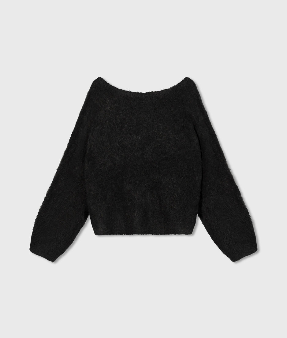 cropped v-neck sweater knit | black