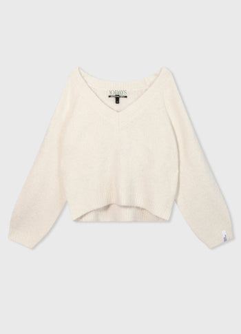 cropped v-neck sweater knit | light natural