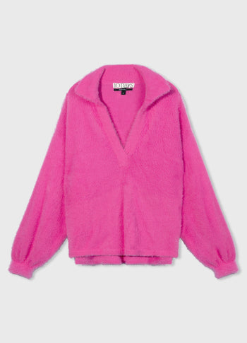 polo sweater hairy knit | bright pink