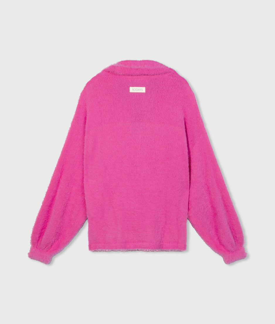 polo sweater hairy knit | bright pink