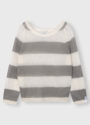 thin knit sweater stripes | ecru/sage