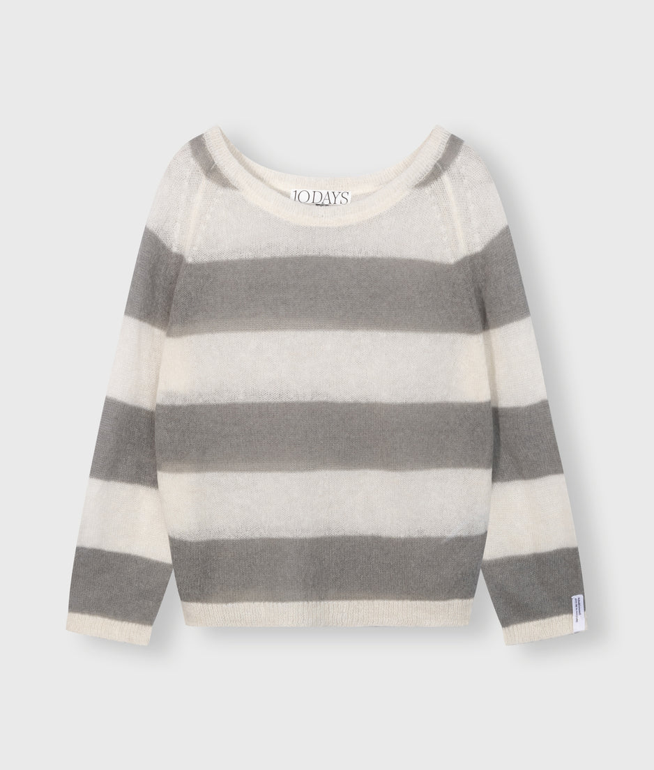 thin knit sweater stripes | ecru/sage