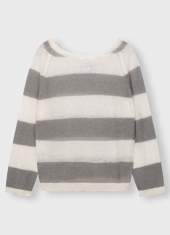 thin knit sweater stripes | ecru/sage