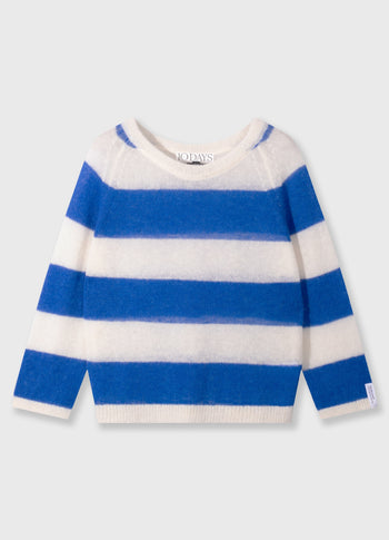 thin knit sweater stripes | ecru/true blue