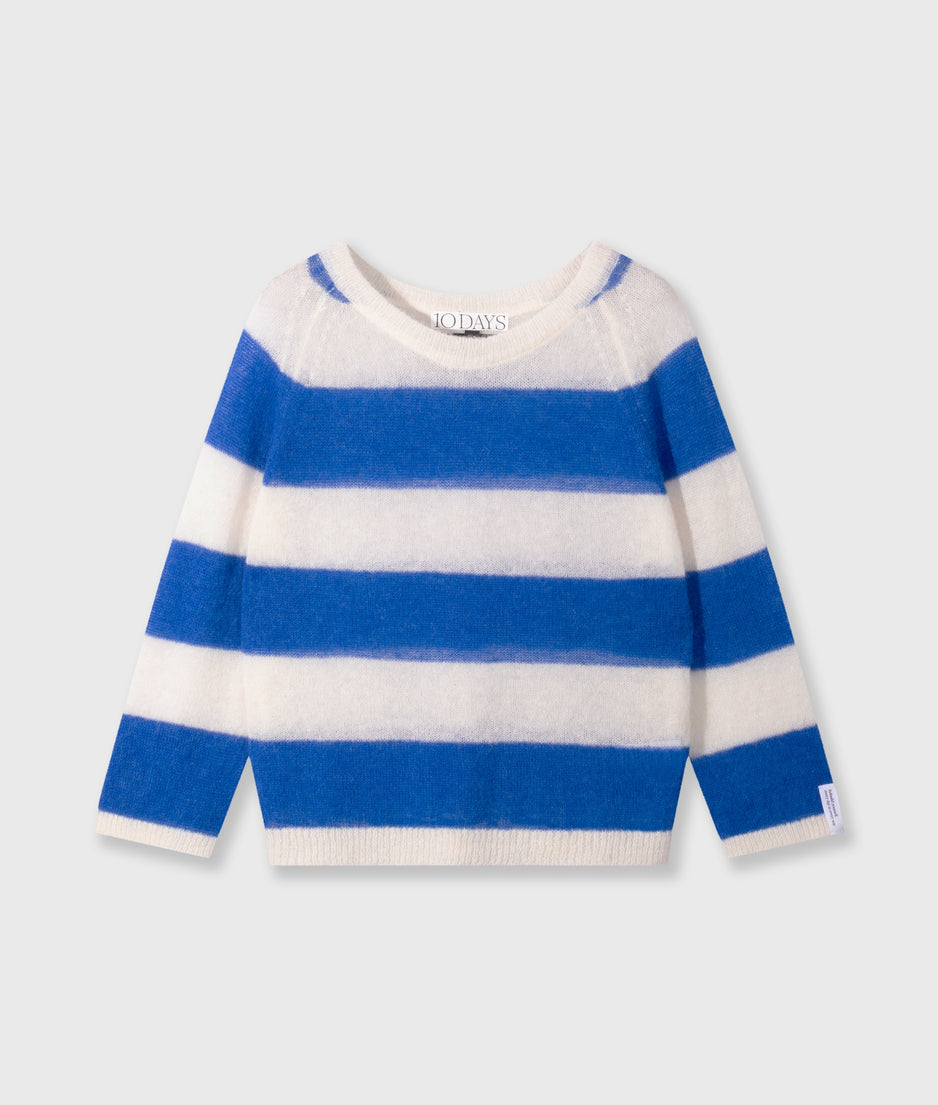 thin knit sweater stripes | ecru/true blue