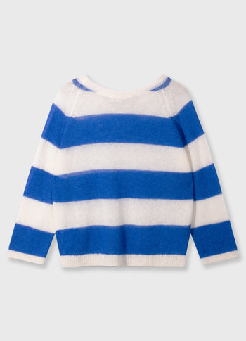 thin knit sweater stripes | ecru/true blue