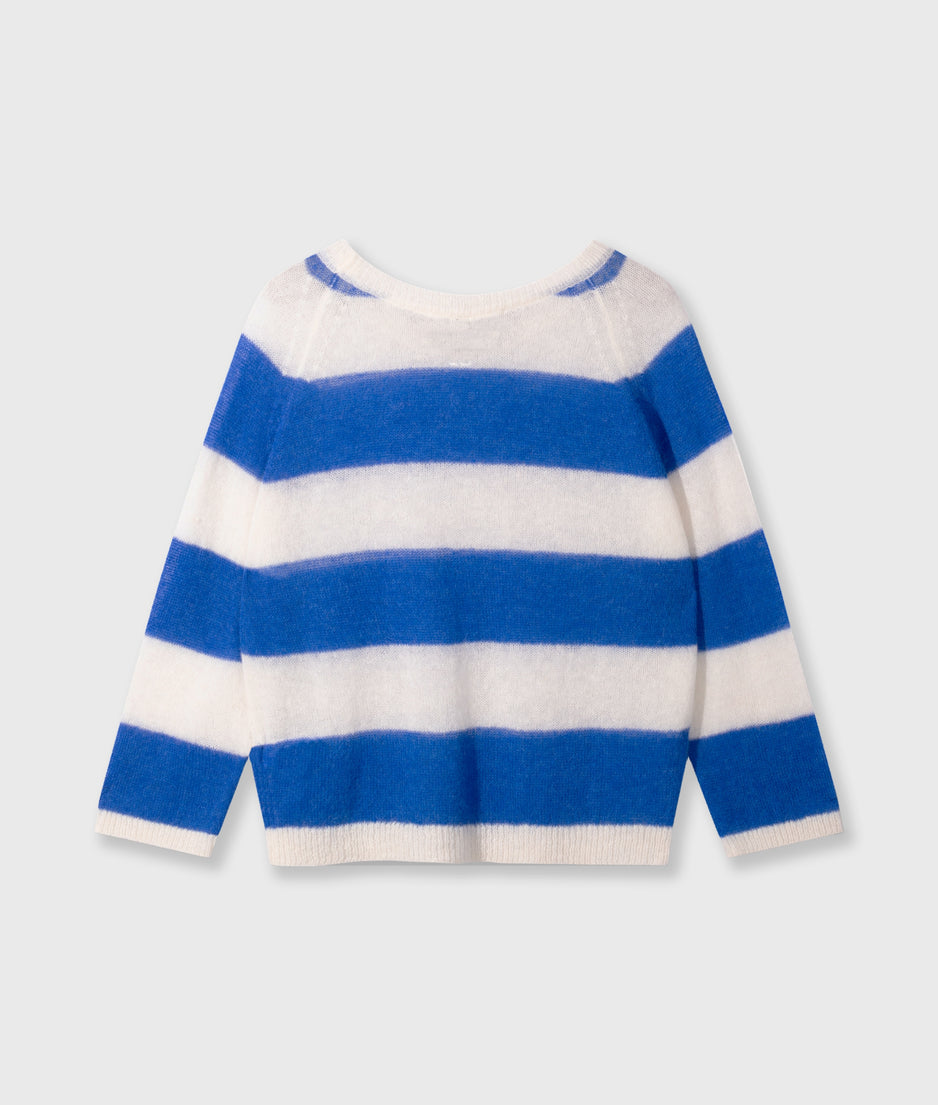 thin knit sweater stripes | ecru/true blue