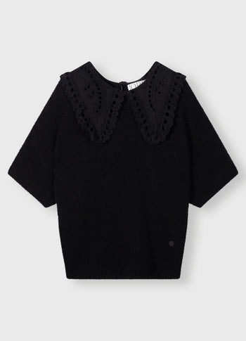 short sleeve ruffle knit sweater | black