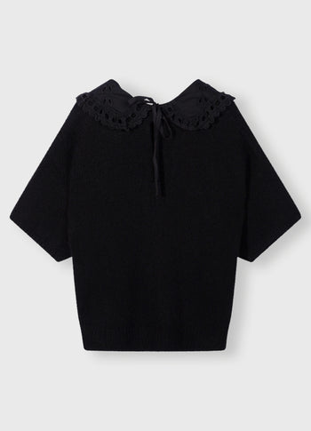 short sleeve ruffle knit sweater | black