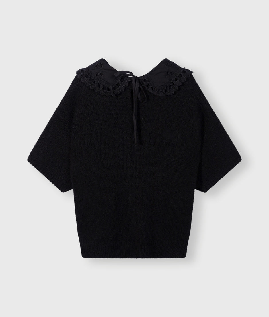 short sleeve ruffle knit sweater | black