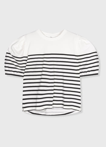 balloon sleeve tee stripes | ecru/black