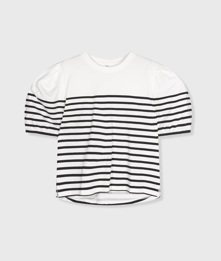 balloon sleeve tee stripes | ecru/black