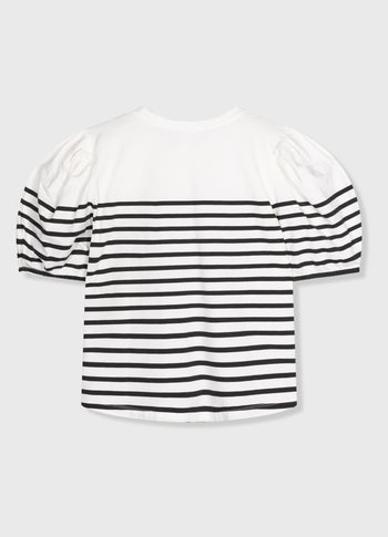 balloon sleeve tee stripes | ecru/black