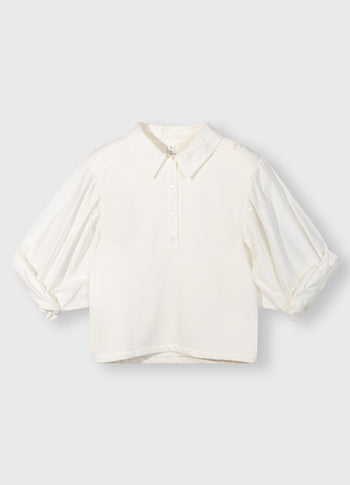 balloon sleeve polo blouse | light natural