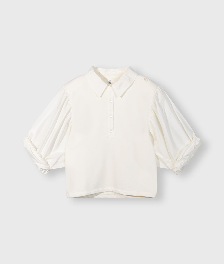 balloon sleeve polo blouse | light natural