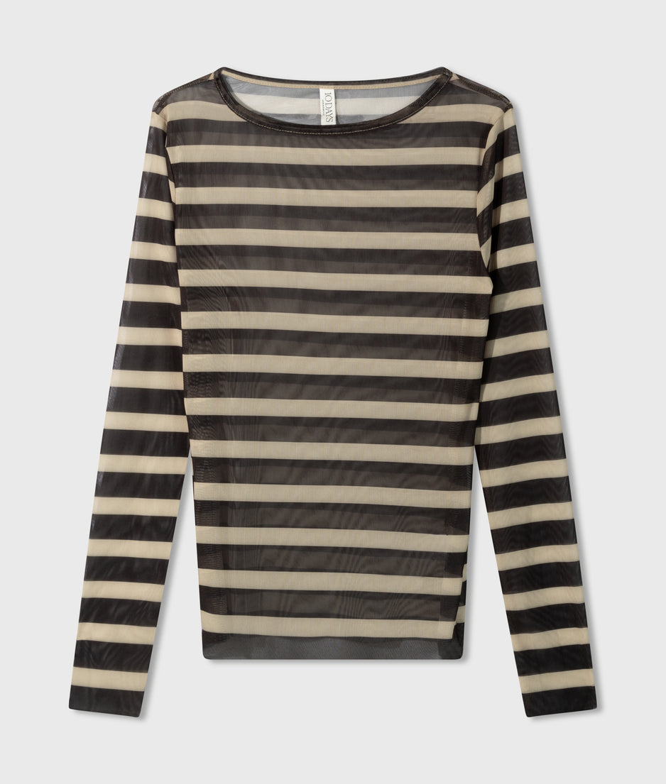 mesh tee stripes | black/light latte