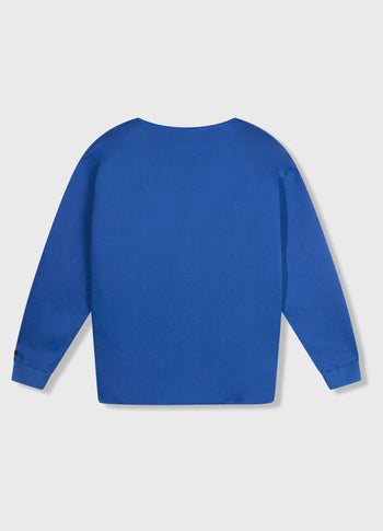 raw edge statement sweater | true blue