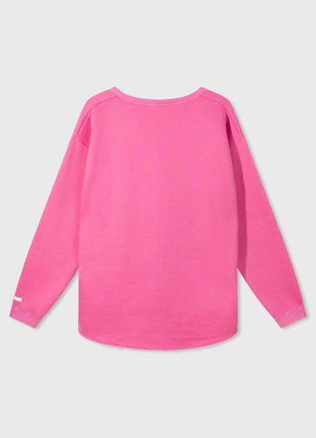 raw edge sweater | bright pink