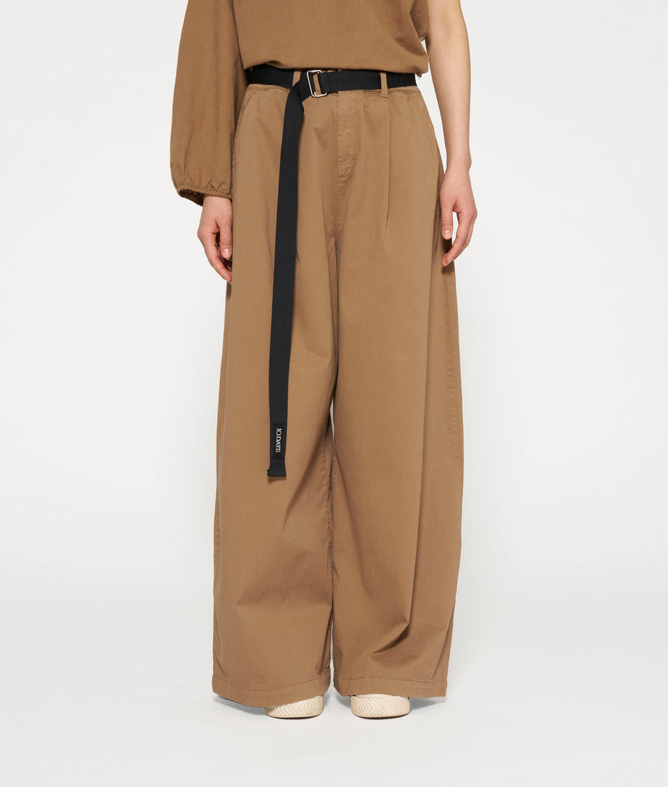 belted wide leg pants twill | cedar brown