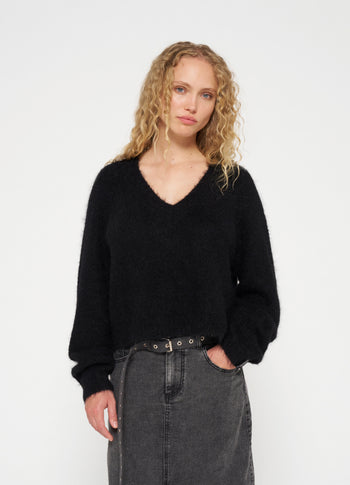 cropped v-neck sweater knit | black