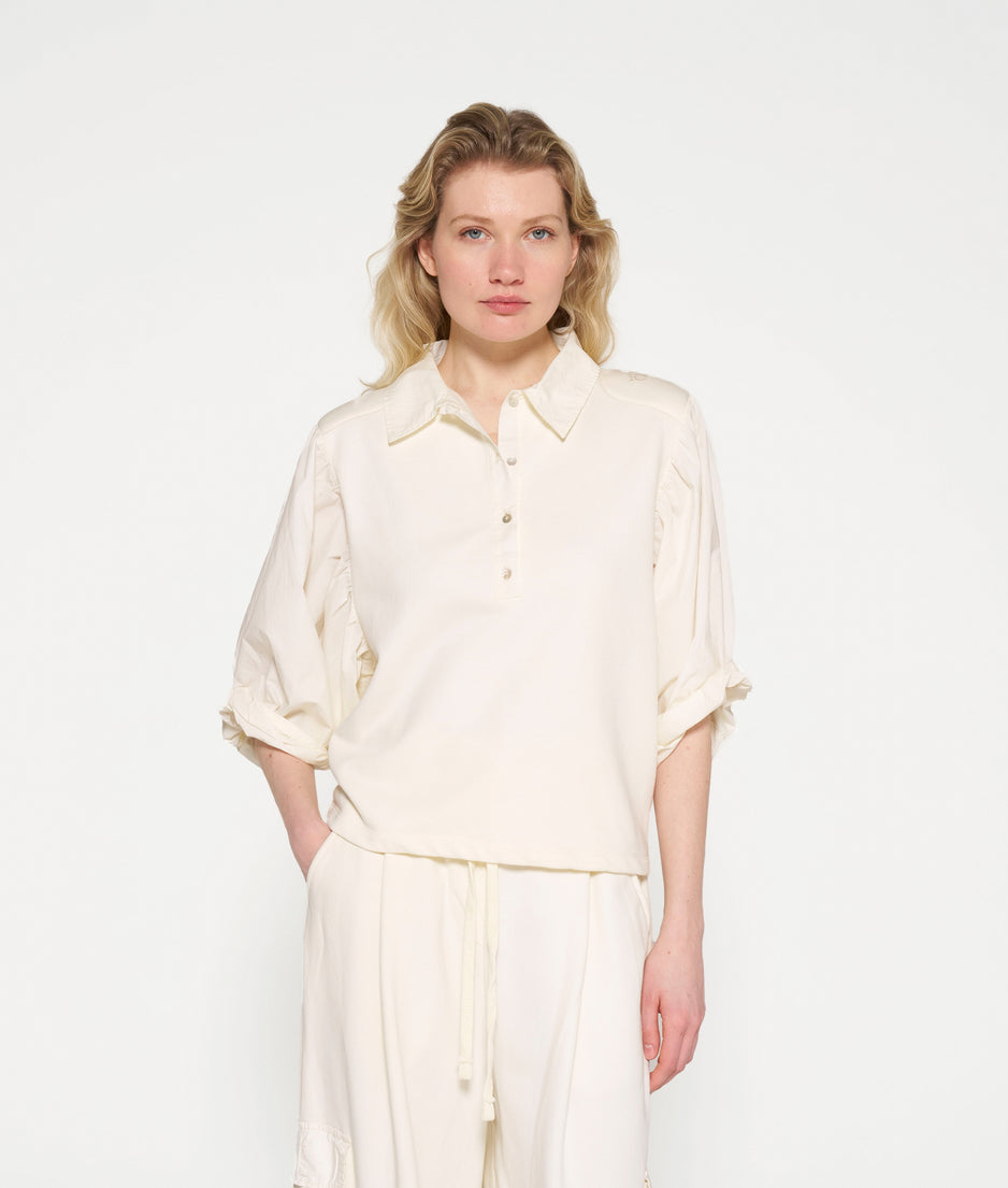 balloon sleeve polo blouse | light natural