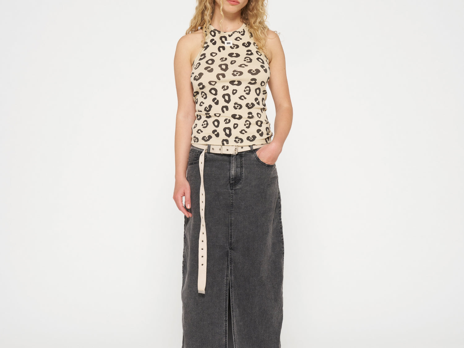 tank top rib leopard | oyster