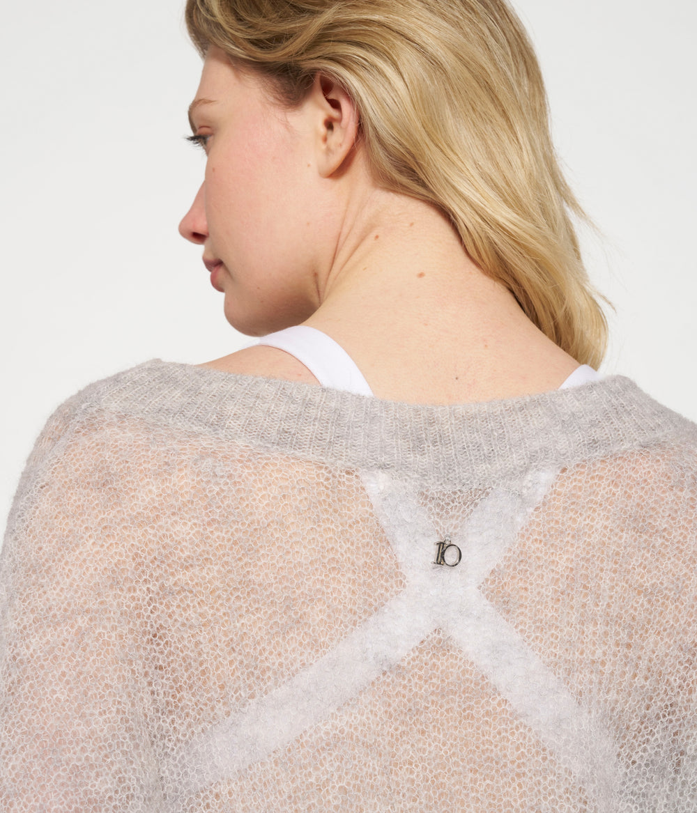 loose thin knit sweater | light grey melee