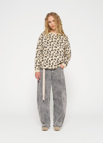 raw edge sweater leopard | oyster