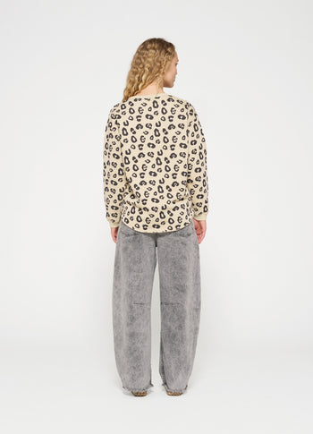 raw edge sweater leopard | oyster