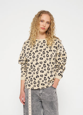 raw edge sweater leopard | oyster