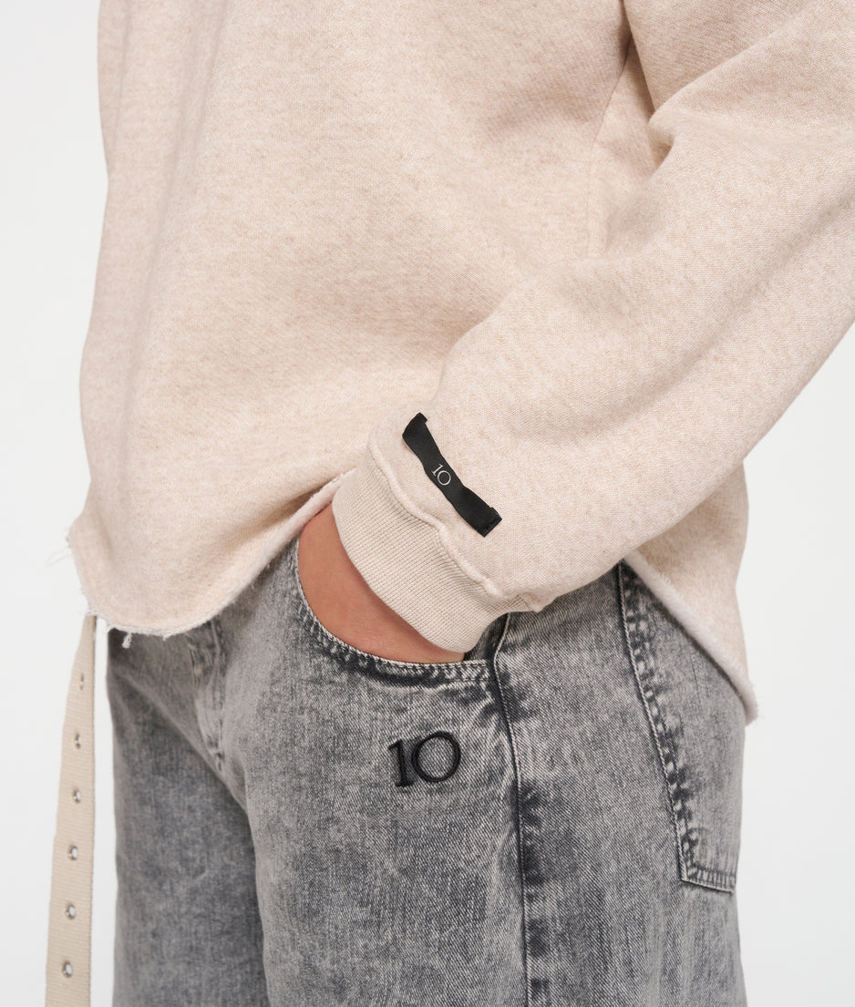 raw edge sweater | light latte melee