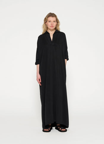 standing collar maxi dress | black