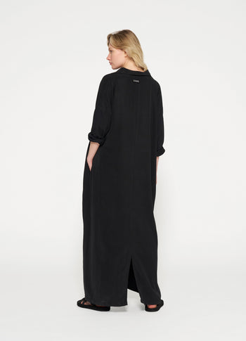 standing collar maxi dress | black