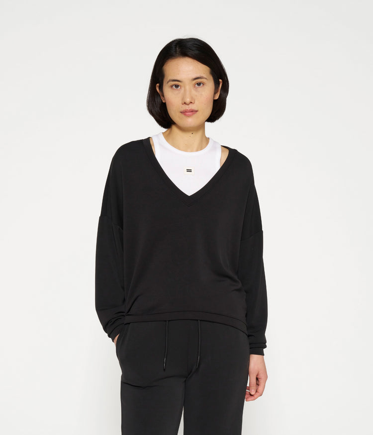 v-neck sweater scuba | black